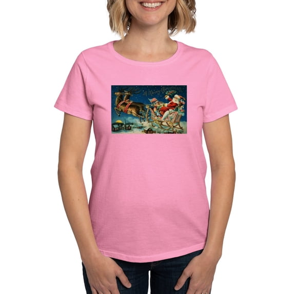CafePress - Vintage Santa Sleigh T Shirt - Women's Traditional Fit Dark T-Shirt