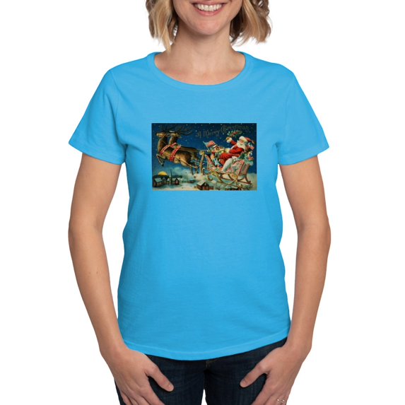 CafePress - Vintage Santa Sleigh T Shirt - Women's Traditional Fit Dark T-Shirt
