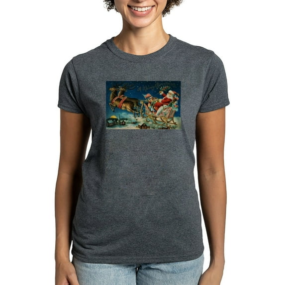 CafePress - Vintage Santa Sleigh T Shirt - Women's Traditional Fit Dark T-Shirt