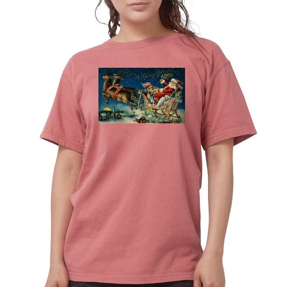 CafePress - Vintage Santa Sleigh T Shirt - Womens Comfort Colors® Shirt