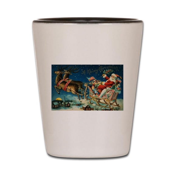 CafePress - Vintage Santa Sleigh - White/Black Shot Glass, Unique and Funny Shot Glass