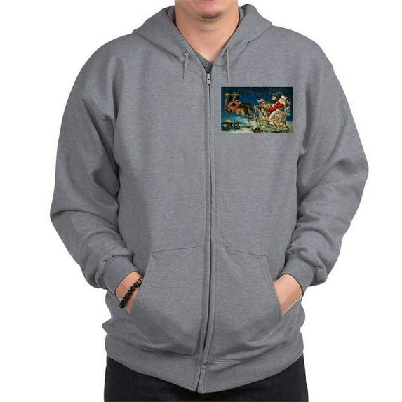 CafePress - Vintage Santa Sleigh Zip Hoodie - Zip Hoodie, Classic Hooded Sweatshirt with Metal Zipper