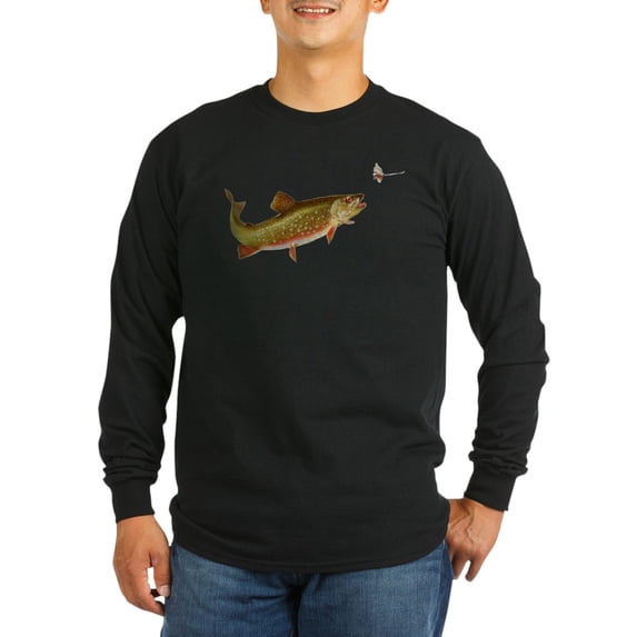 CafePress - Vintage Trout Fishing Illustration Long Sleeve T S - Long Sleeve Dark T-Shirt