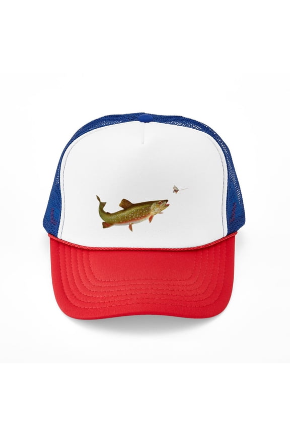 - Vintage Trout Fishing Illustration - Adjustable Unisex Printed Trucker Hat with Mesh Back