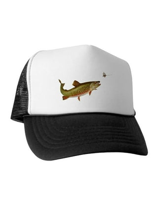 Men's Jumping Trout Fishing Embroidered Mesh Back Trucker Hat,  Charcoal/White 