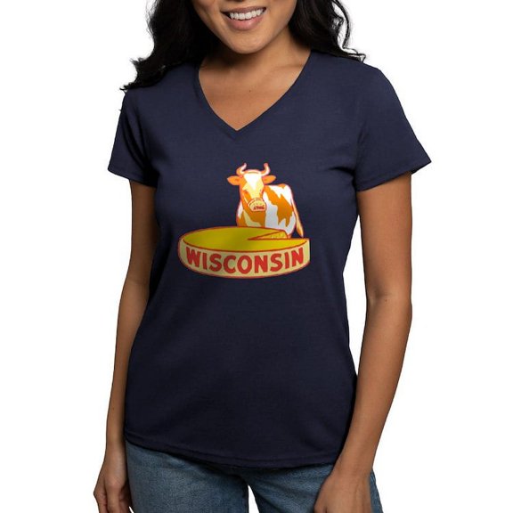 CafePress - Vintage Wisconsin Cheese T Shirt - Women's V-Neck Dark T-Shirt