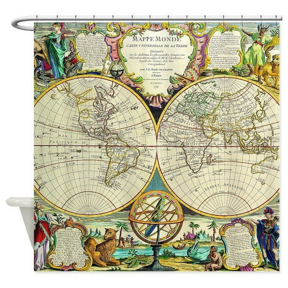 CafePress - Vintage World Map - Unique Fabric Shower Curtain 70" x 72"