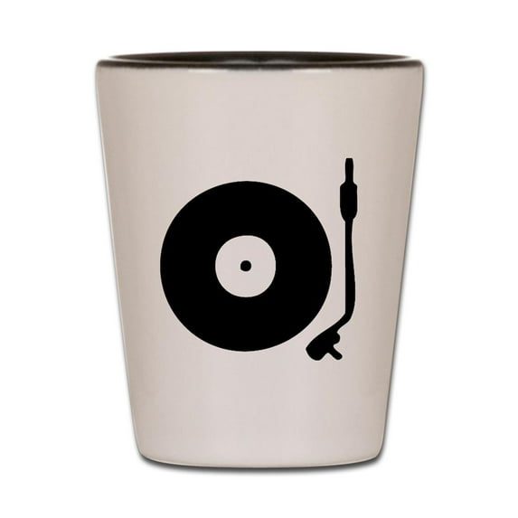 CafePress - Vinyl Record Turntable - White/Black Shot Glass, Unique and Funny Shot Glass