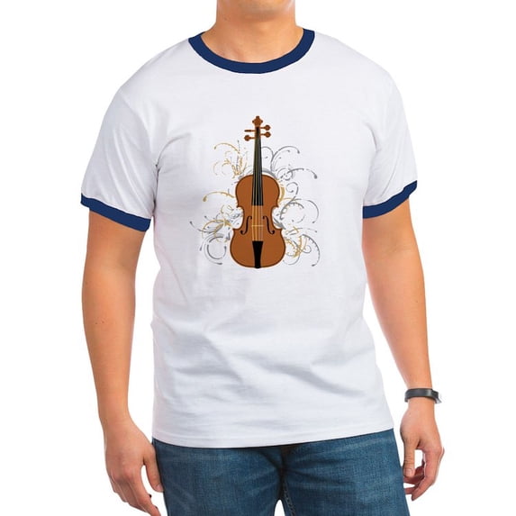 CafePress - Violin Swirls (For Dark Colours) Ringer T - 100% Cotton Ringed T-Shirt