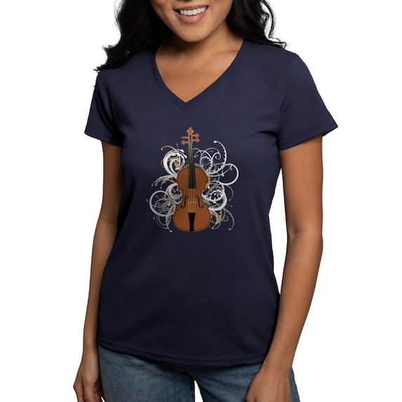 CafePress - Violin Women's V Neck Dark T Shirt - Women's V-Neck Dark T-Shirt