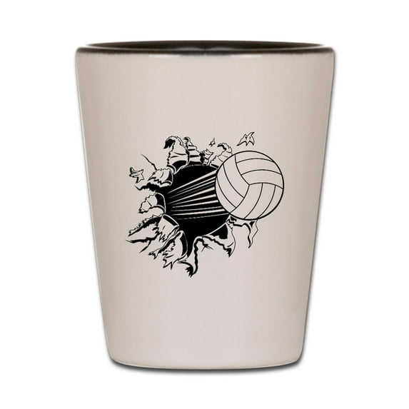 CafePress - Volleyball - White/Black Shot Glass, Unique and Funny Shot Glass