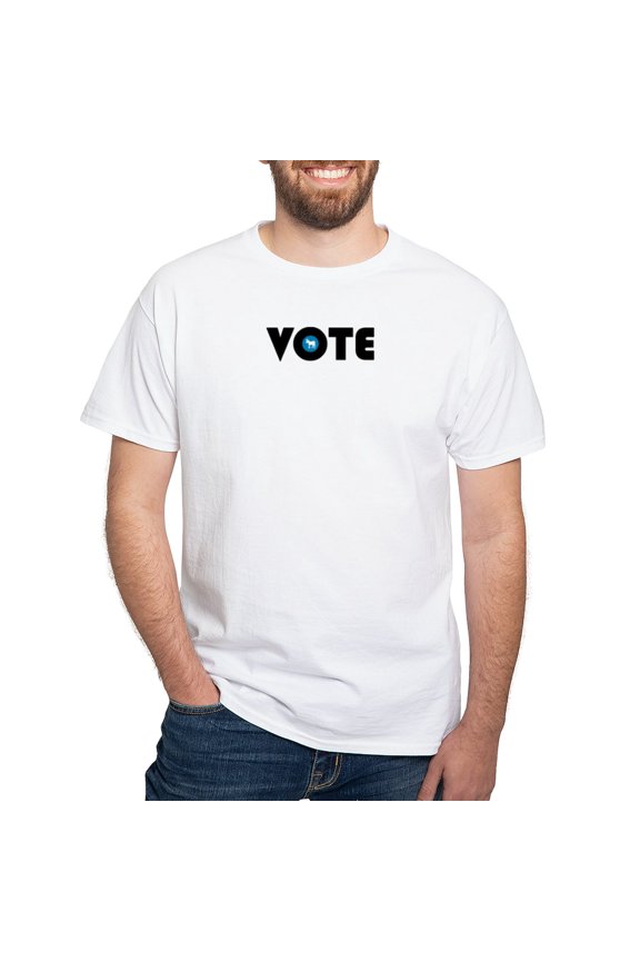 - Vote Blue White T Shirt - Men's White Classic Cotton T-Shirts