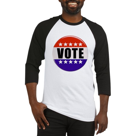 CafePress - Vote Button Baseball Jersey - Cotton Baseball Jersey, 3/4 Raglan Sleeve Shirt