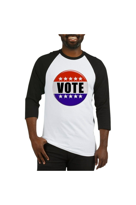 - Vote Button Baseball Jersey - Cotton Baseball Jersey, 3/4 Raglan Sleeve Shirt