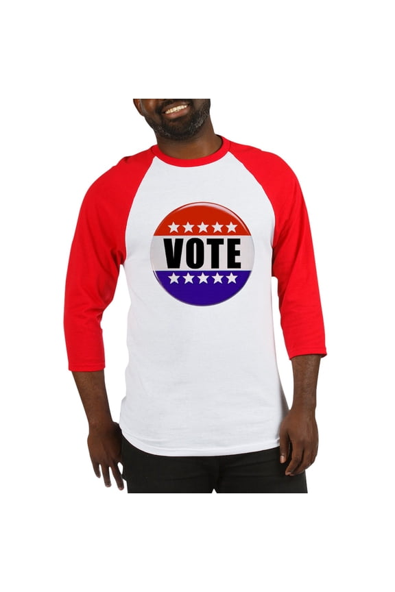 - Vote Button Baseball Jersey - Cotton Baseball Jersey, 3/4 Raglan Sleeve Shirt