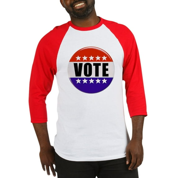 CafePress - Vote Button Baseball Jersey - Cotton Baseball Jersey, 3/4 Raglan Sleeve Shirt