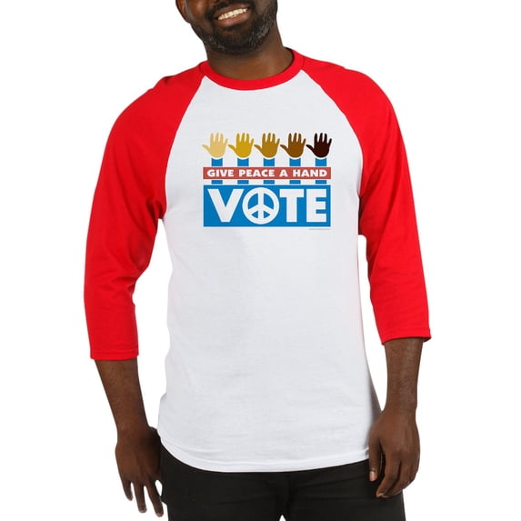 CafePress - Vote Peace Baseball Jersey - Cotton Baseball Jersey, 3/4 Raglan Sleeve Shirt