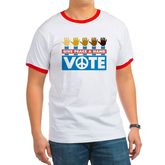 CafePress - Vote Peace Ringer T - 100% Cotton Ringed T-Shirt