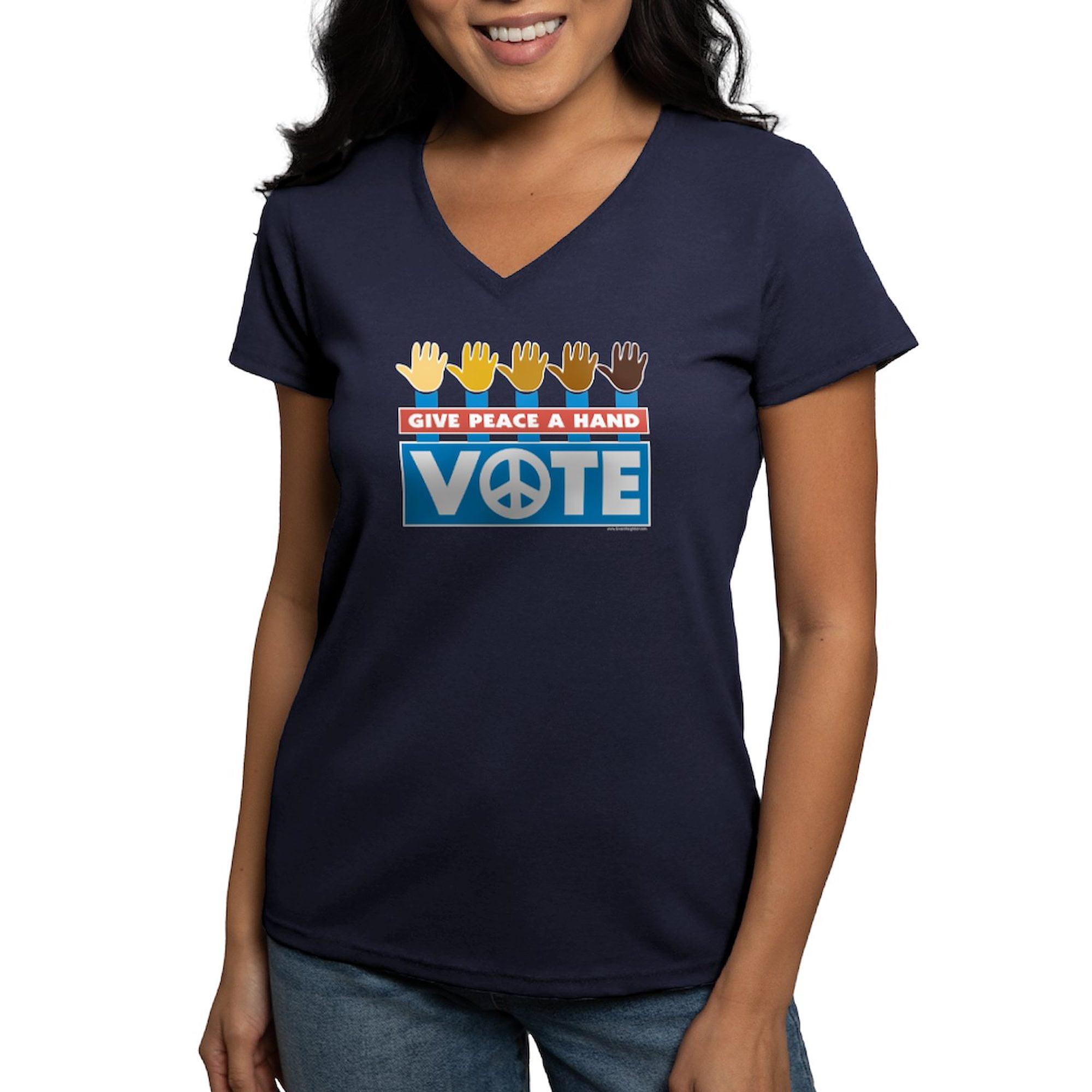CafePress - Vote Peace Women's V Neck Dark T Shirt - Women's V-Neck ...