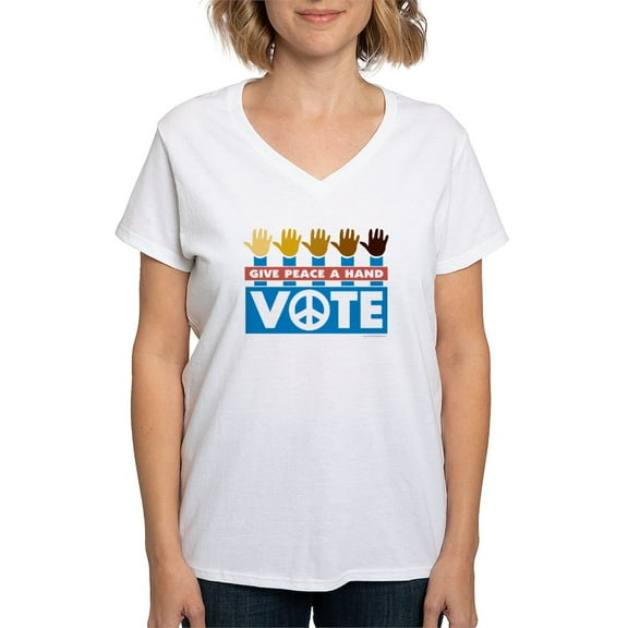 CafePress - Vote Peace Women's V Neck T Shirt - Womens Cotton V-Neck T-shirt
