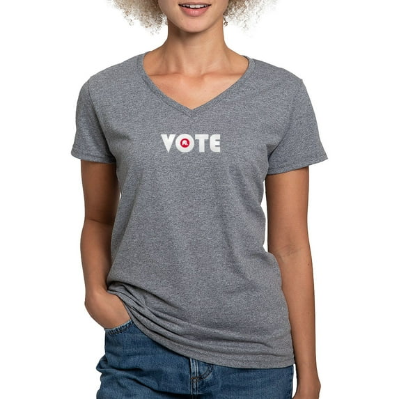 CafePress - Vote Red Women's V Neck Dark T Shirt - Women's V-Neck Dark T-Shirt