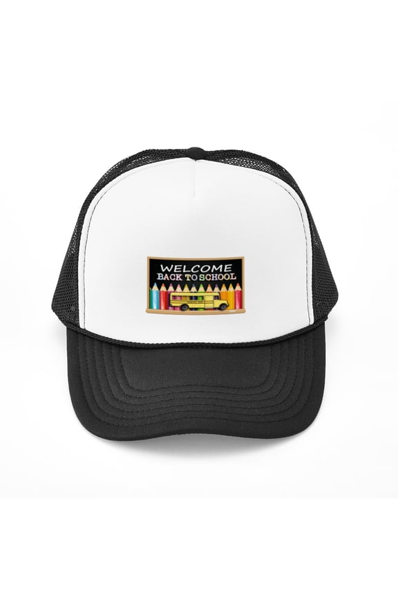 - WELCOME BACK TO SCHOOL BUS - Adjustable Unisex Printed Trucker Hat with Mesh Back