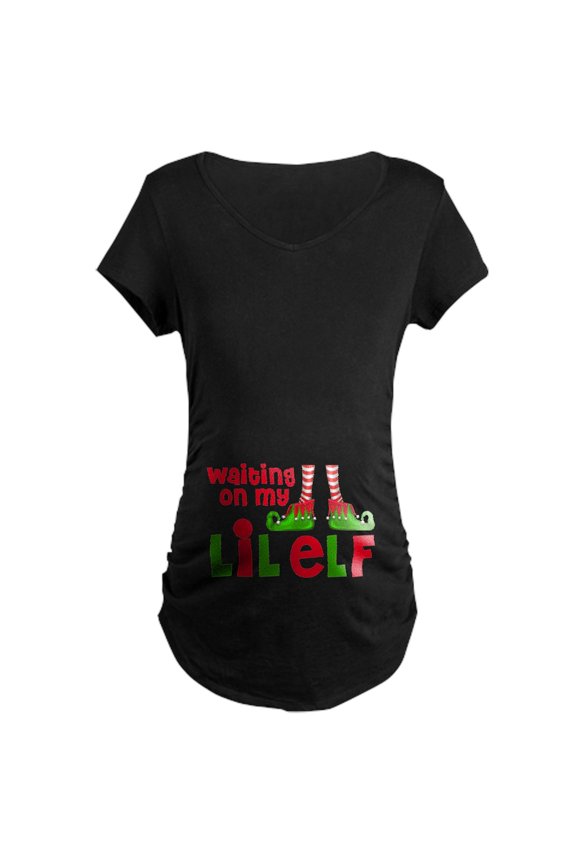 - Waiting On Little Elf Maternity T Shirt - Maternity Dark T-Shirt