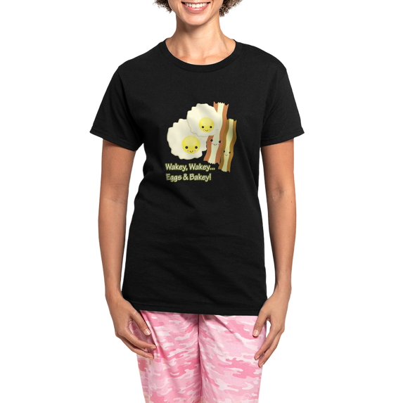 CafePress - Wakey Wakey Eggs N Bakey Women's Dark Pajamas - Women's Short Sleeve Print T-Shirt and Pants Dark Cotton Pajama Set