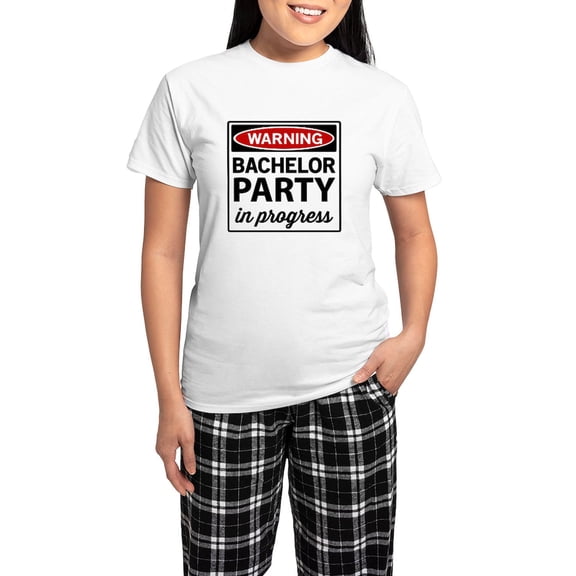 CafePress - Warning Bachelor Party In Progress Pajamas - Women's Short Sleeve Print T-Shirt and Pants Light Cotton Pajama Set