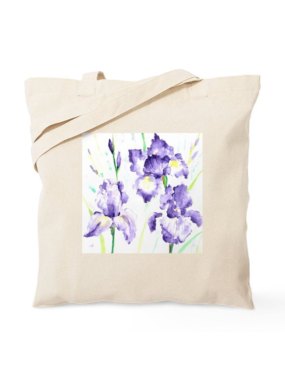 - Watercolor Abstract Iris Pattern Tote Bag - Unisex Canvas Tote Bag, Beige, 1-Piece