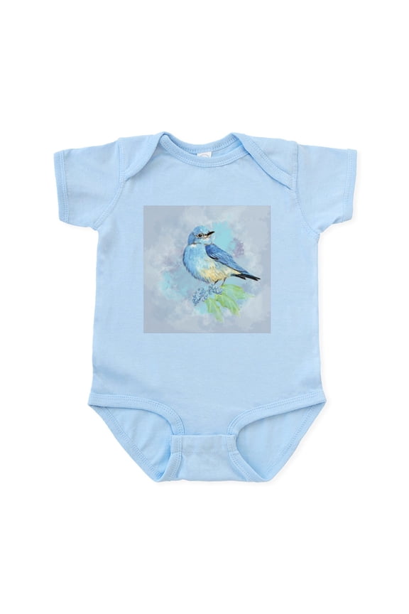 - Watercolor Bluebird Blue Bird Art Body Suit - Baby Light Bodysuit, Size Newborn - 24 Months