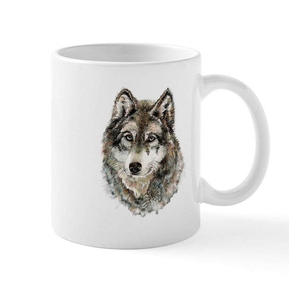 CafePress - Watercolor Grey Gray Wolf Animal Nature Art Mugs - 11 oz Ceramic Mug - Novelty Coffee Tea Cup