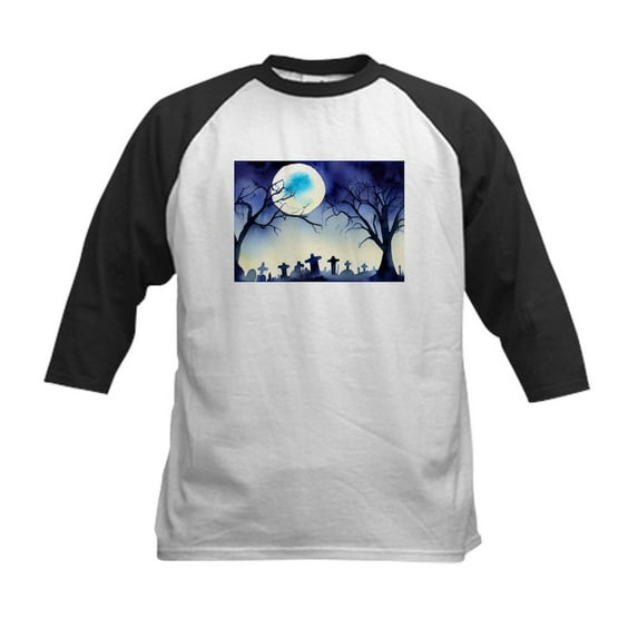 CafePress - Watercolor Halloween Night Kids Baseball T Shirt - Kids Cotton Baseball Jersey, 3/4 Sleeve Shirt