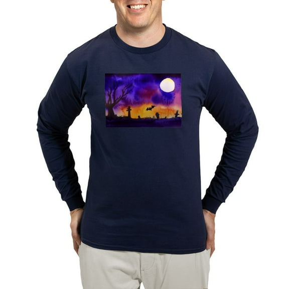 CafePress - Watercolor Halloween Night Men's Long Sleeve T Shirt - Long Sleeve Dark T-Shirt