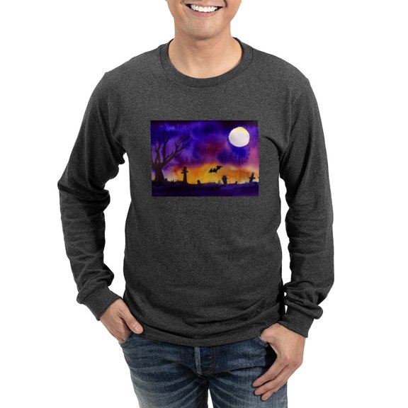 CafePress - Watercolor Halloween Night Men's Long Sleeve T Shirt - Long Sleeve Dark T-Shirt
