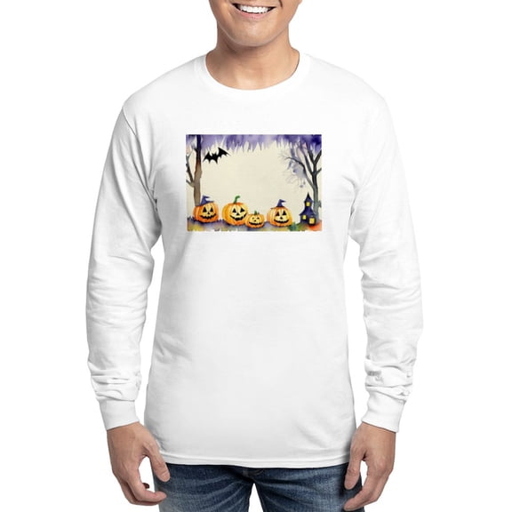 CafePress - Watercolor Halloween Night Men's Long Sleeve T Shirt - Unisex Cotton Long Sleeve T-Shirt