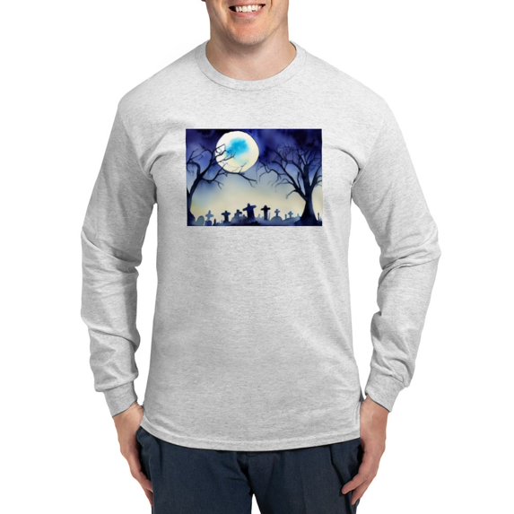 CafePress - Watercolor Halloween Night Men's Long Sleeve T Shirt - Unisex Cotton Long Sleeve T-Shirt