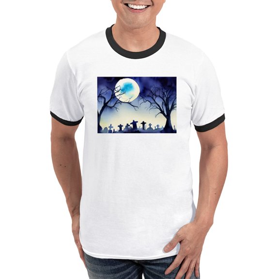 CafePress - Watercolor Halloween Night Men's Ringer T Shirt - 100% Cotton Ringed T-Shirt