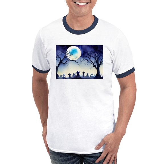CafePress - Watercolor Halloween Night Men's Ringer T Shirt - 100% Cotton Ringed T-Shirt