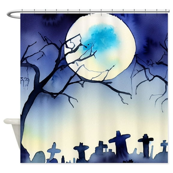 CafePress - Watercolor Halloween Night - Unique Fabric Shower Curtain 70" x 72"