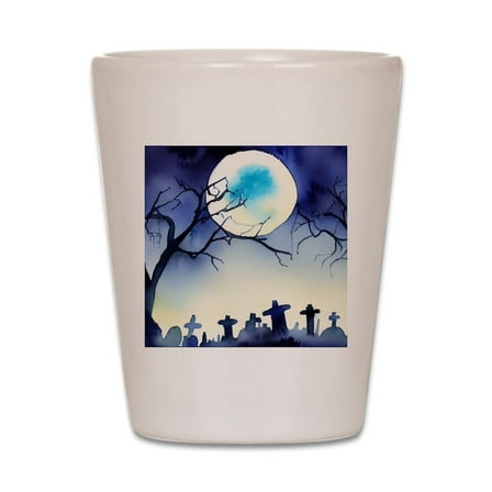 CafePress - Watercolor Halloween Night - White Shot Glass, Unique and Funny Shot Glass
