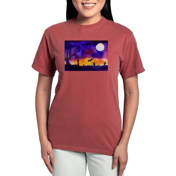 CafePress - Watercolor Halloween Night Women's Comfort Colors® T Shirt - Womens Comfort Colors® Shirt