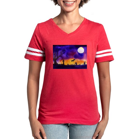 CafePress - Watercolor Halloween Night Women's Football T Shirt - Womens Football Shirt