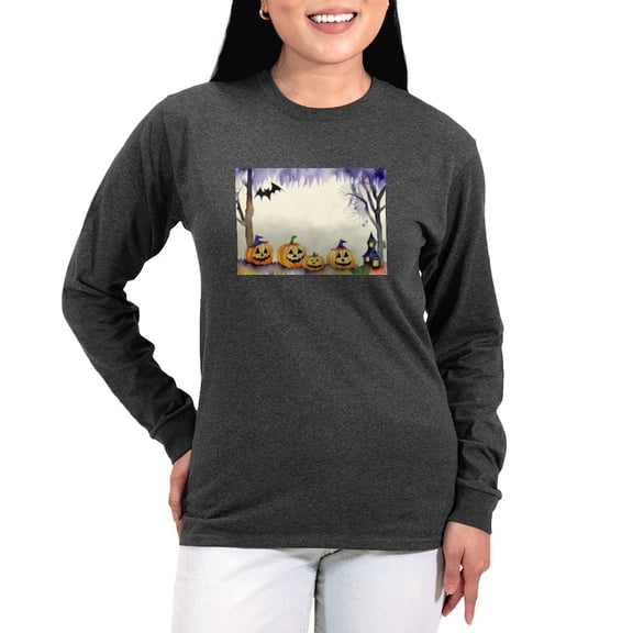 CafePress - Watercolor Halloween Night Women's Long Sleeve T Shirt - Women's Long Sleeve Graphic Tee Casual Fit