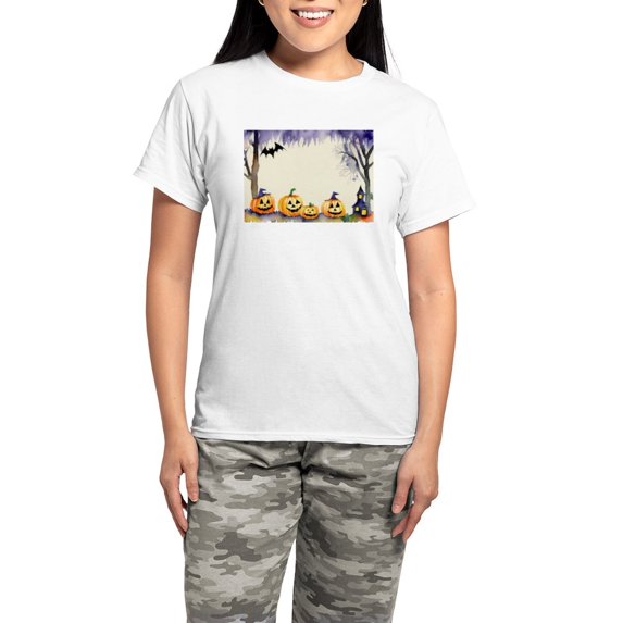 CafePress - Watercolor Halloween Night - Women's Short Sleeve Print T-Shirt and Pants Light Cotton Pajama Set