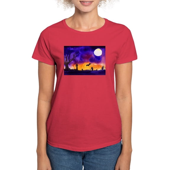 CafePress - Watercolor Halloween Night Women's Value T Shirt - Women's Traditional Fit Dark T-Shirt