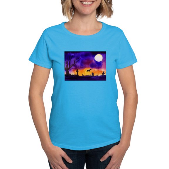 CafePress - Watercolor Halloween Night Women's Value T Shirt - Women's Traditional Fit Dark T-Shirt