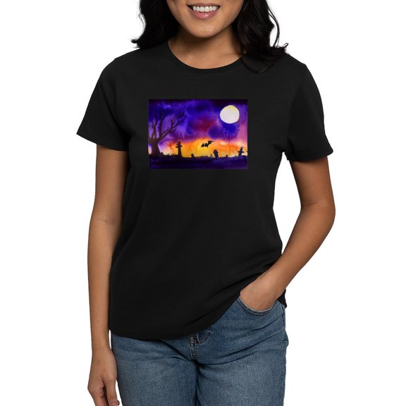 CafePress - Watercolor Halloween Night Women's Value T Shirt - Women's Traditional Fit Dark T-Shirt