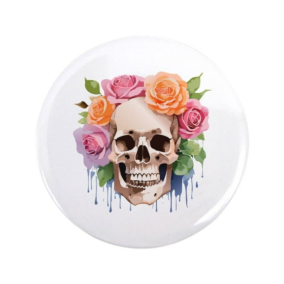 CafePress - Watercolor Skull & Roses 3.5 Button - 3.5" Button