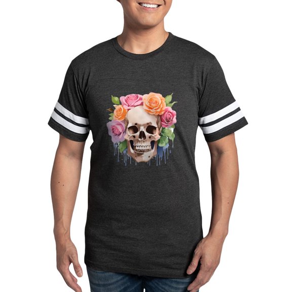 CafePress - Watercolor Skull & Roses Men's Football T Shirt - Mens Football Shirt
